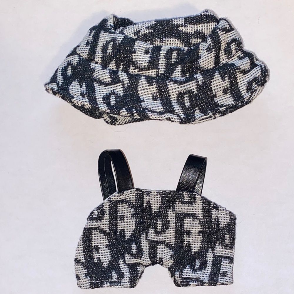 Labubu Luxury Overall Bucket Hat Set Black and White Labubu Outfit Clothing